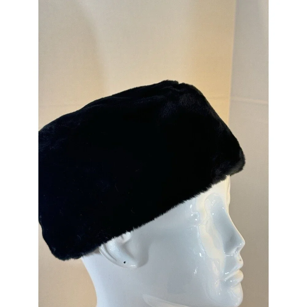 FLORENCE EISEMAN Black Faux Fur Muff Style Hat Girls Size 4/6X